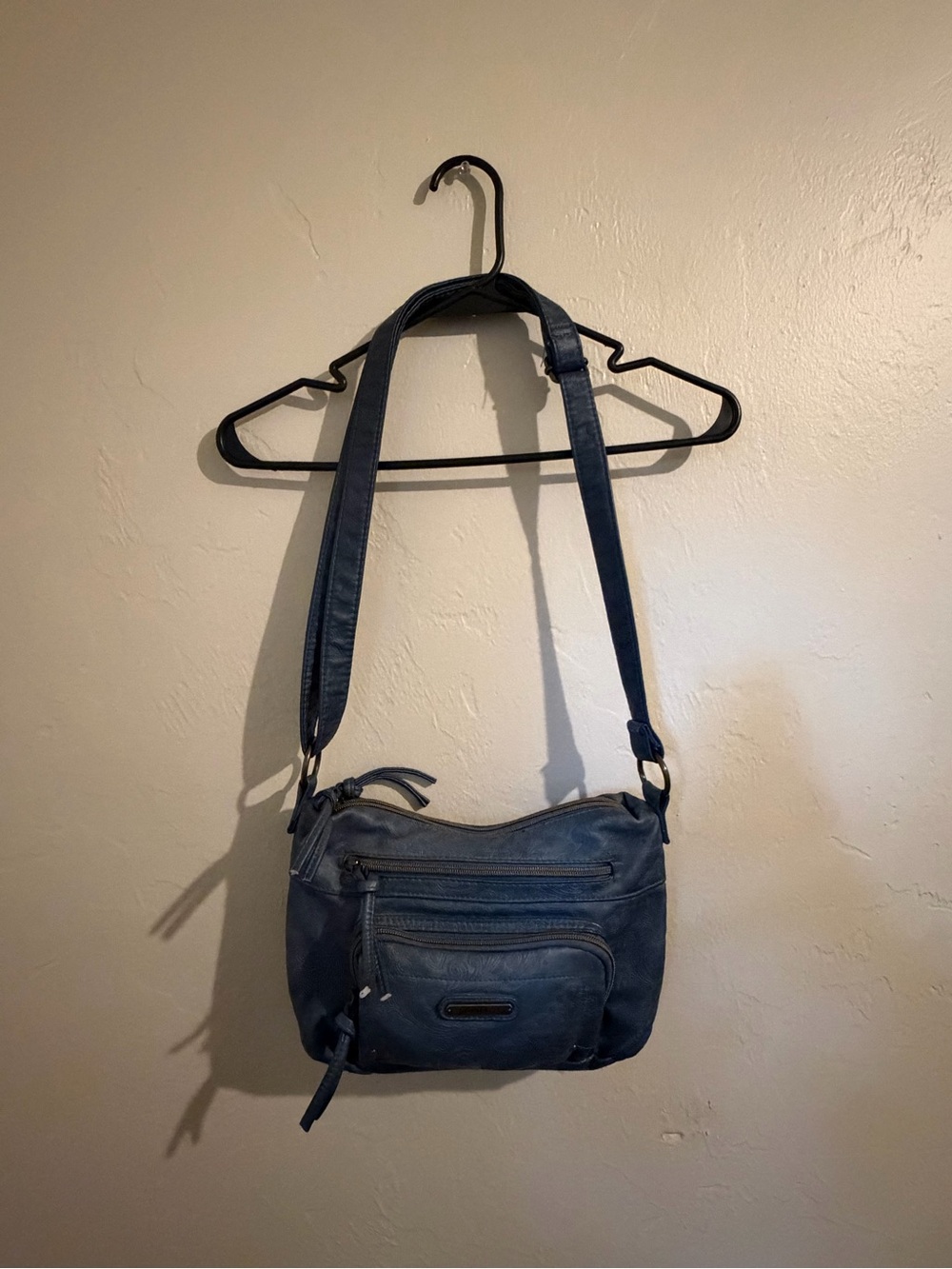 Navy Blue Leather Crossbody Shoulder Bag
